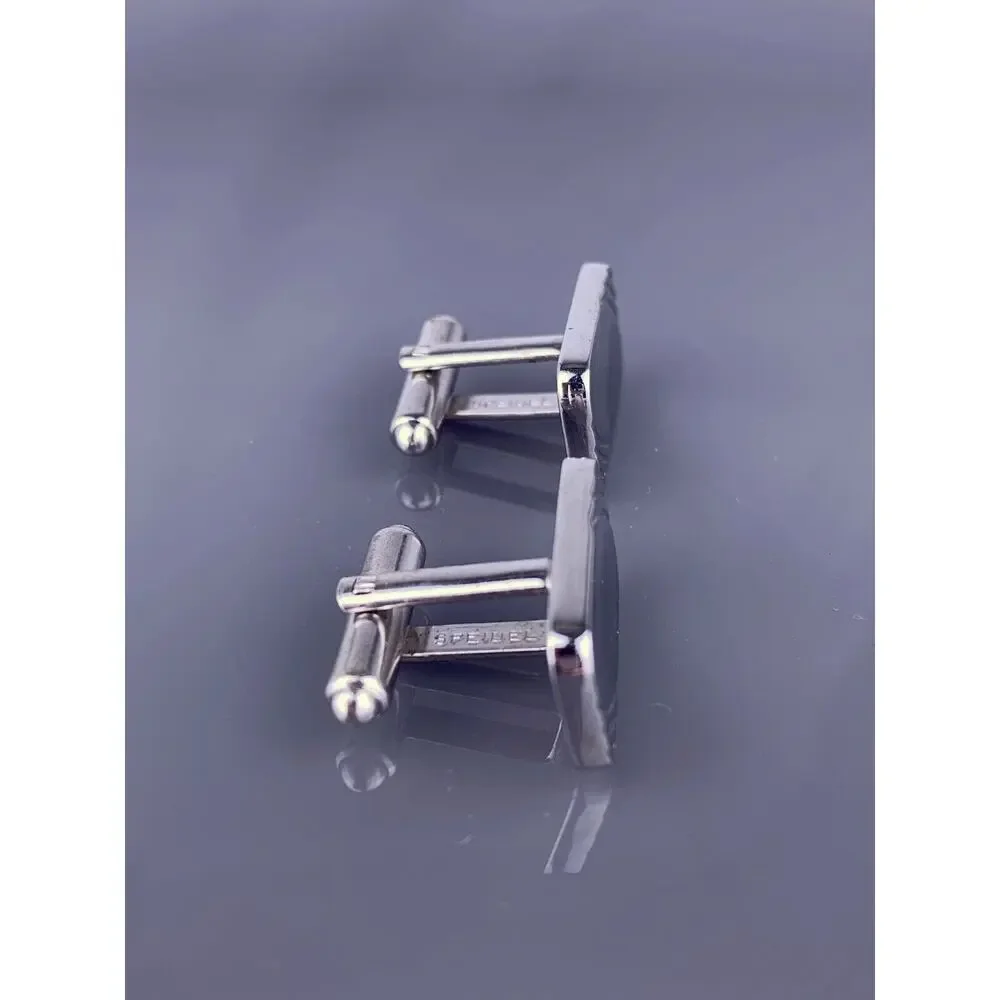 Simple Rectangle Polished Cufflinks Silver Tone Swoops Speidel Vintage